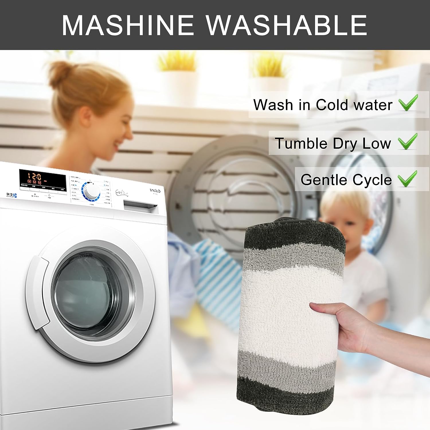 Black Gradient Non-Slip Plush Bathroom Bath Mat with Irregular Shape