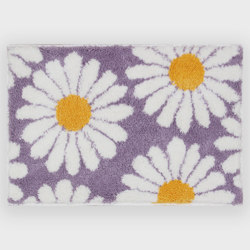 Sweet Daisy Purple Bath Mat 16x24 Inch Non-Slip Bathroom Carpet by Feblilac