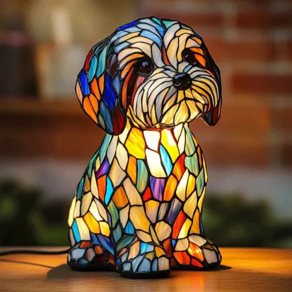 CanineGlow | Charming Colorful Tiffany Style Dog Lamp for Dog Lovers