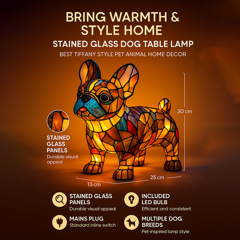 CanineGlow | Charming Colorful Tiffany Style Dog Lamp for Dog Lovers