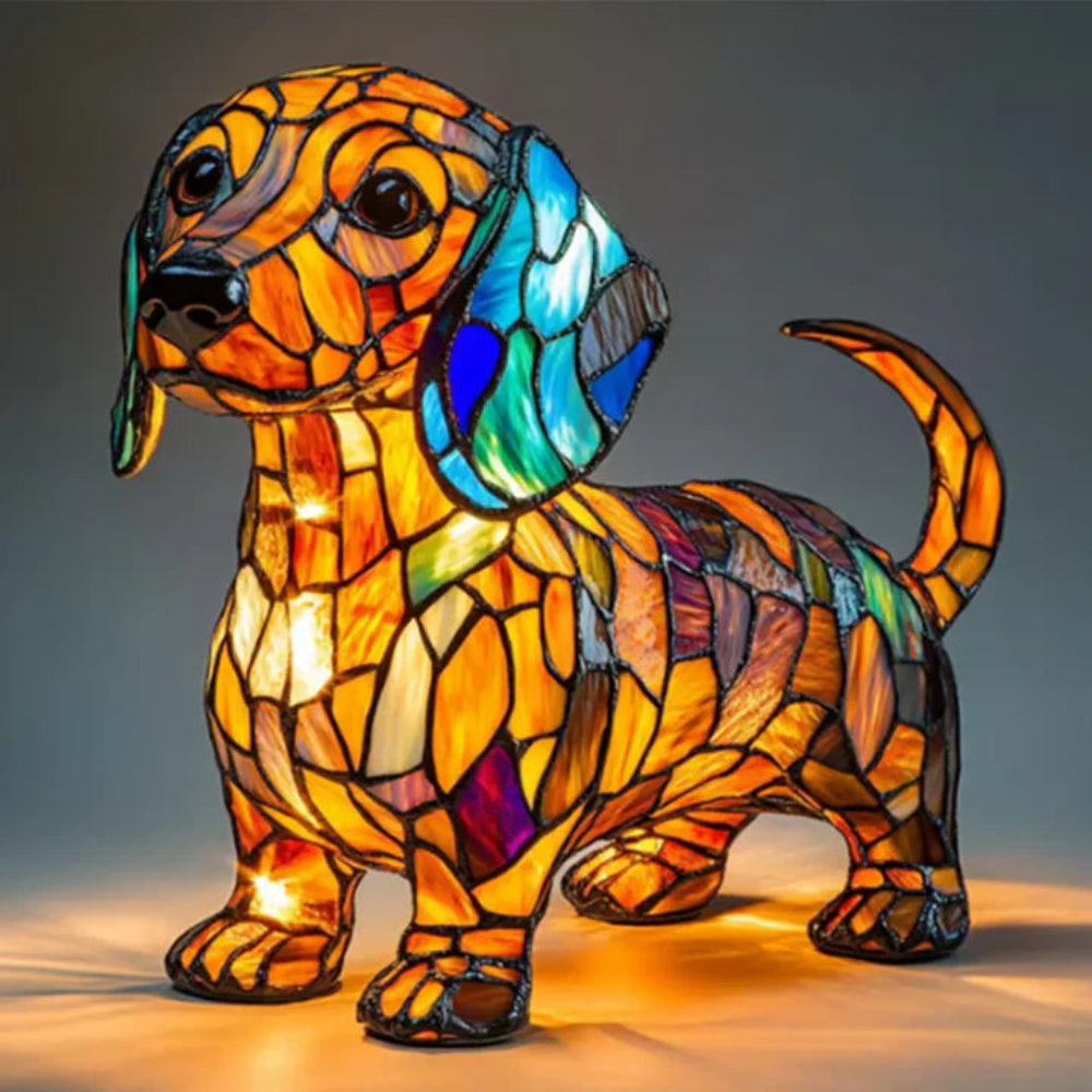 CanineGlow | Charming Colorful Tiffany Style Dog Lamp for Dog Lovers