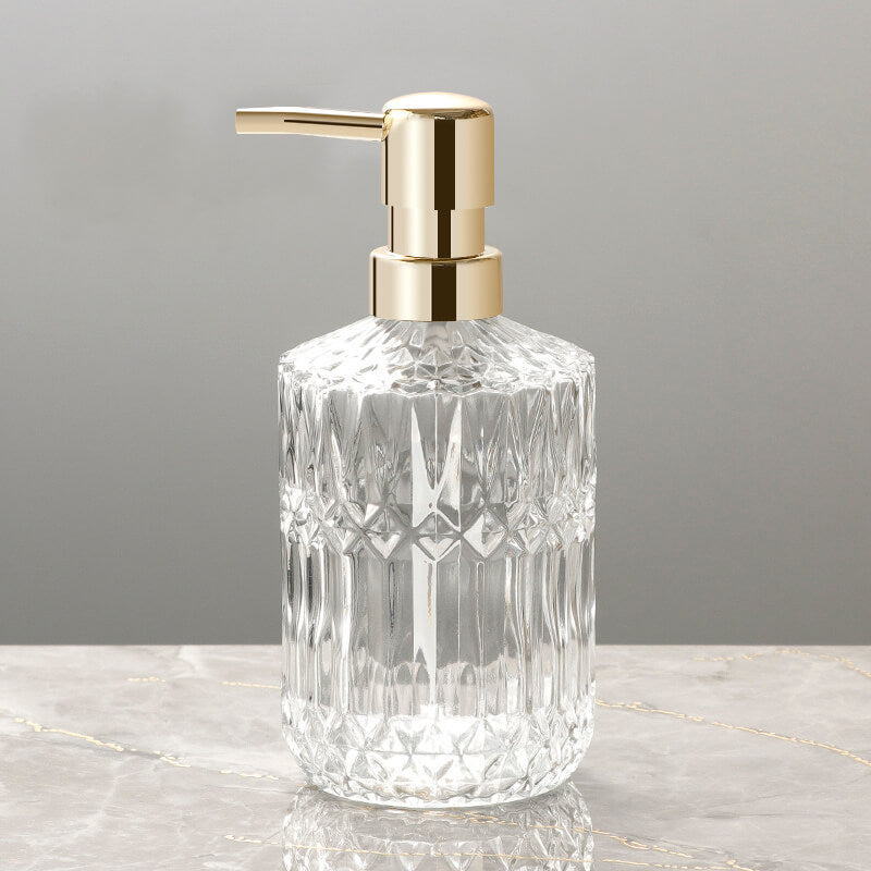 Diamond Pattern Glass Soap Dispenser 390ml Elegant Home Decor