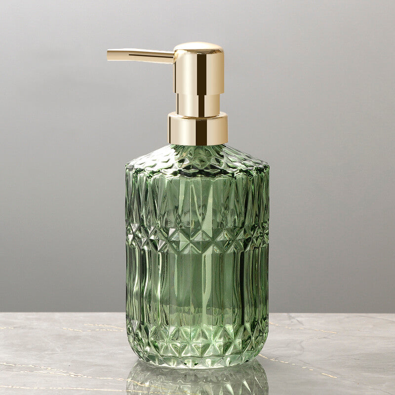 Diamond Pattern Glass Soap Dispenser 390ml Elegant Home Decor