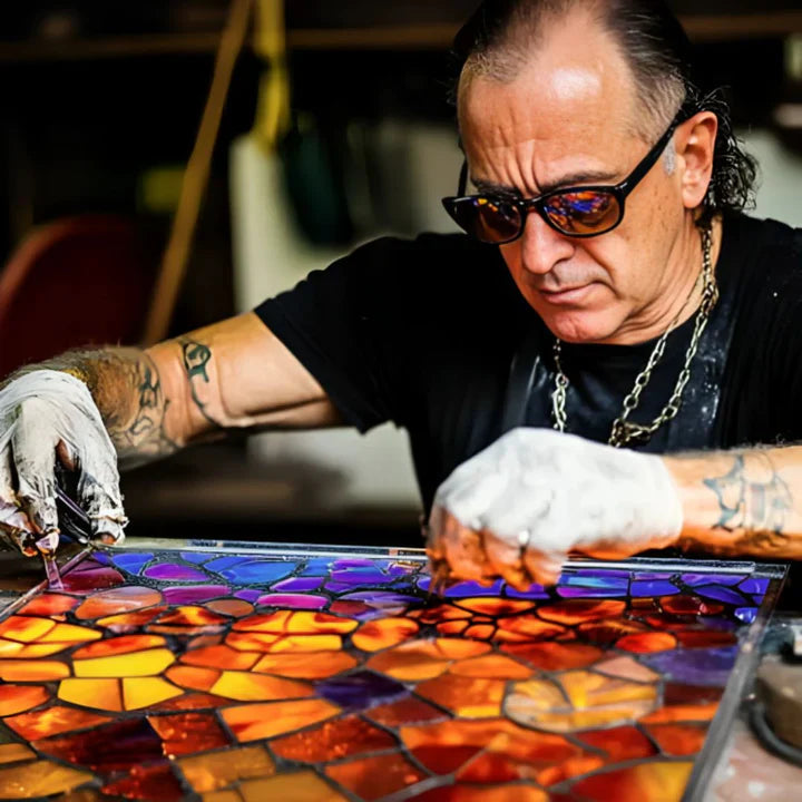 FelineGlow | Charming Artistic Stained Glass Table Lamp for Bedroom or Living Room