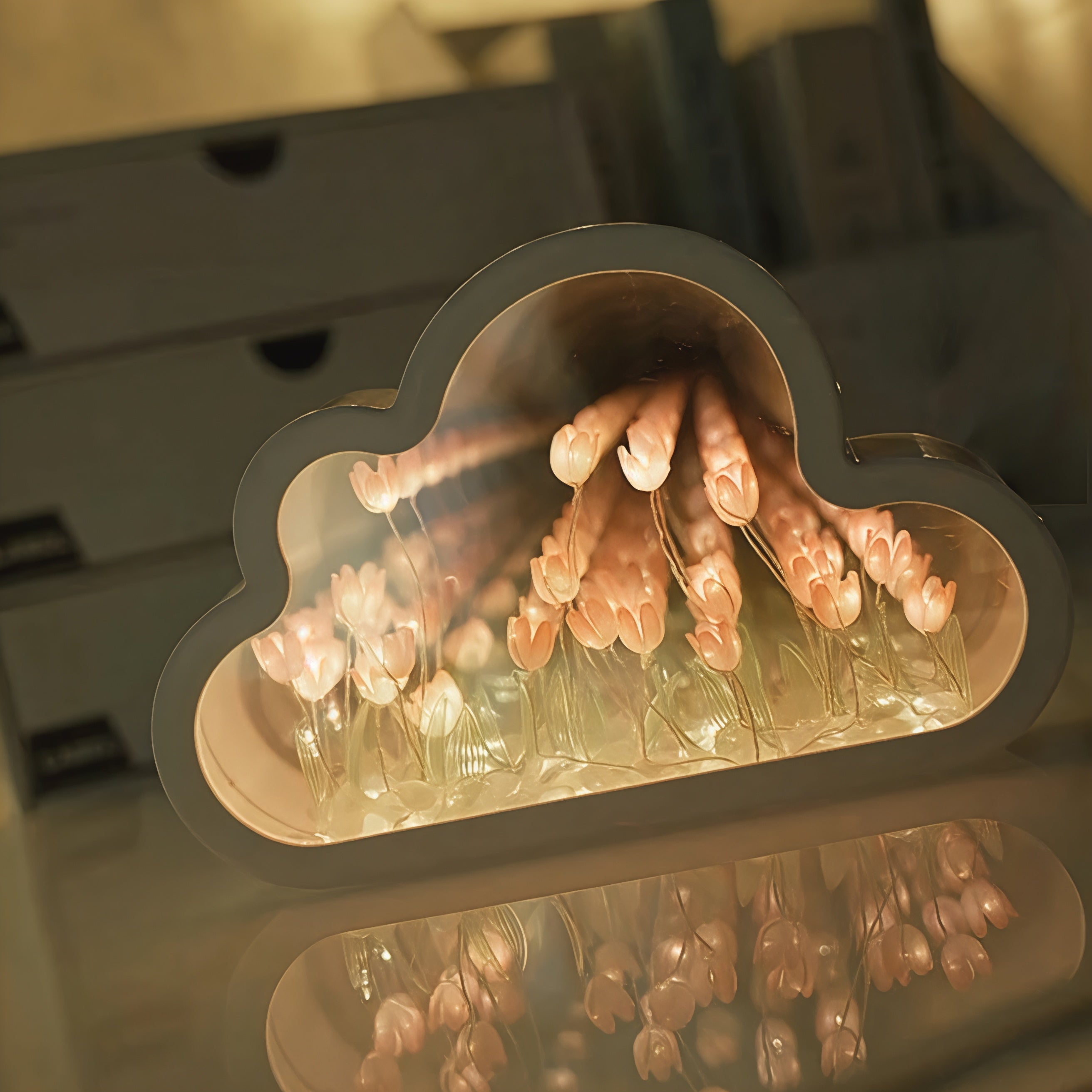 FloraGlow | Elegant Compact LED Floral Infinity Mirror Table Lamp