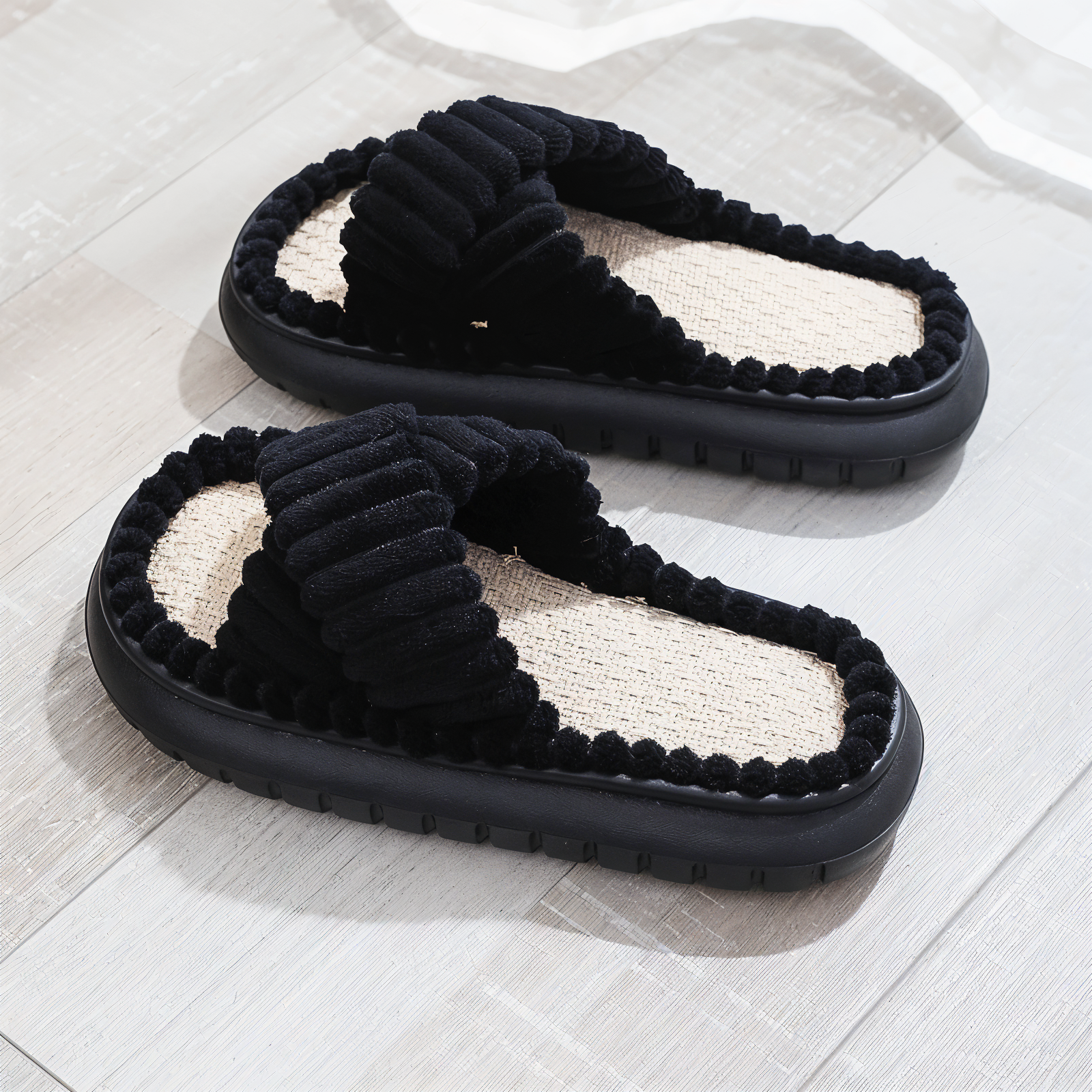 Sofie Plush Cross-Band Slippers with Cozy Lined EVA Sole