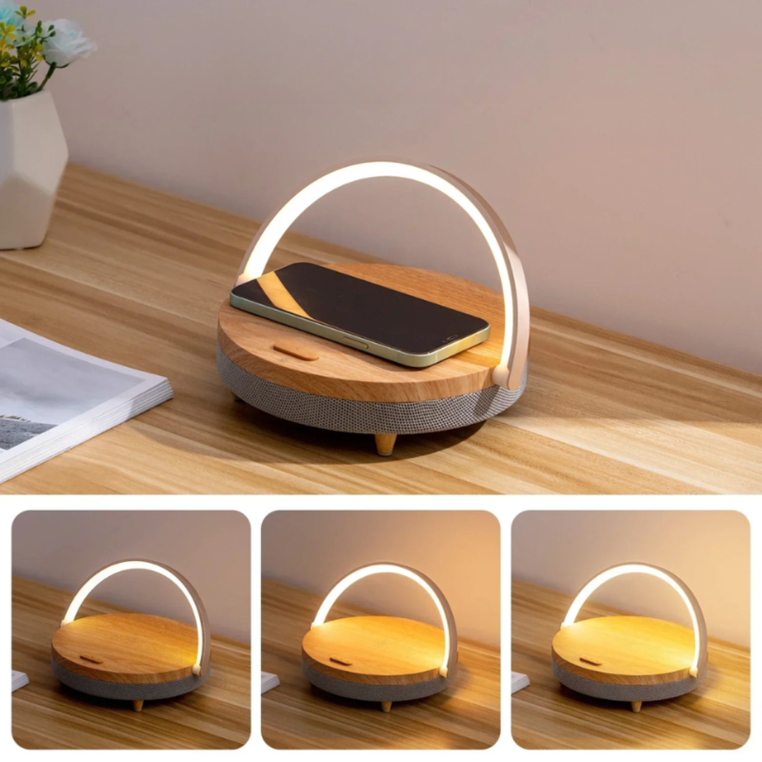 SonoGlow | Modern Multifunctional Table Lamp with Wireless Charger & Speaker