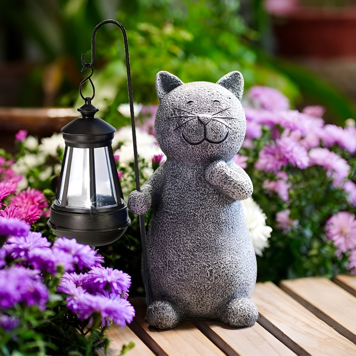 LunaGlow | Charming Hand-Painted Solar Cat Garden Statue for Outdoor Décor