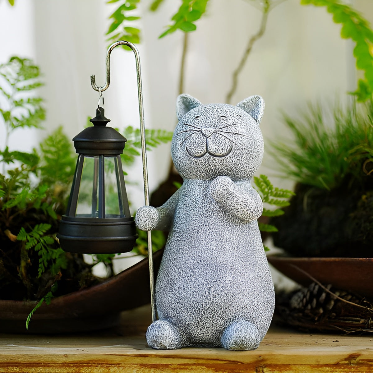 LunaGlow | Charming Hand-Painted Solar Cat Garden Statue for Outdoor Décor