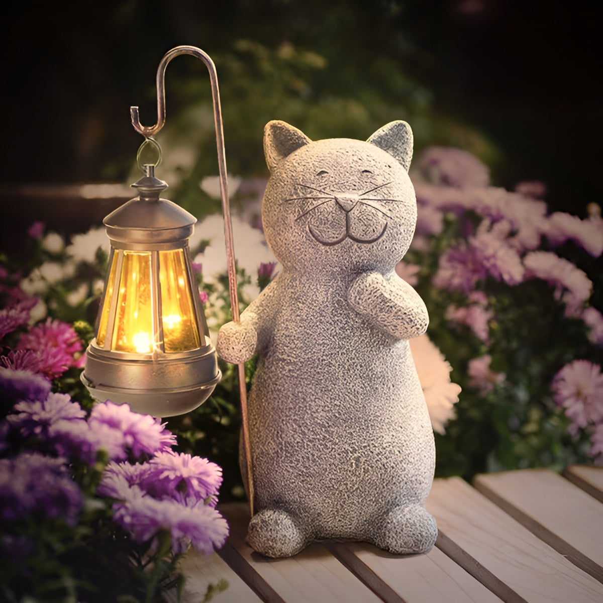 LunaGlow | Charming Hand-Painted Solar Cat Garden Statue for Outdoor Décor