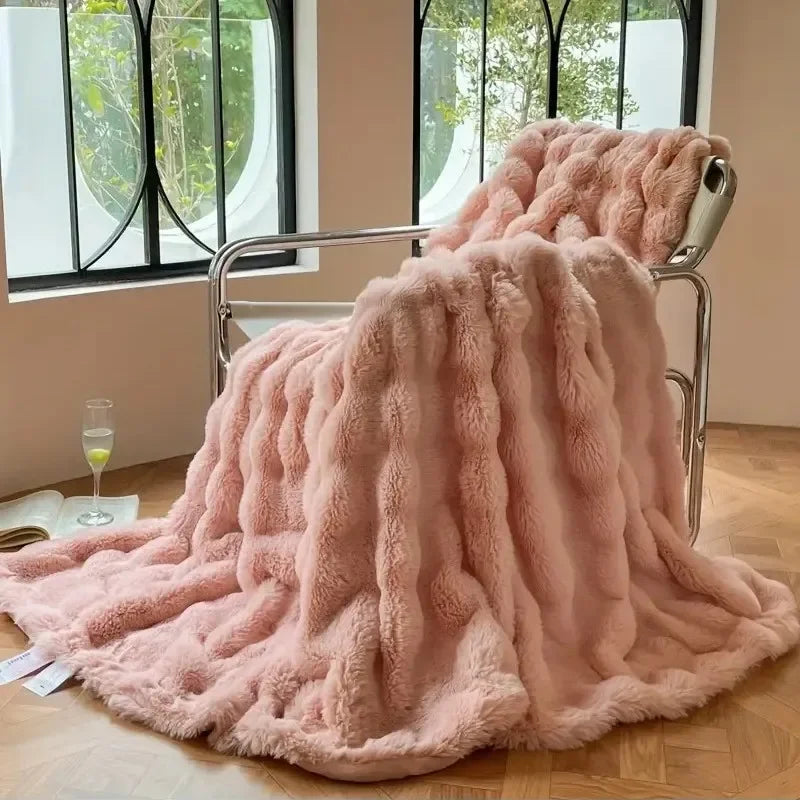 PlushCozy Reversible Faux Fur Winter Blanket – Soft, Warm, Machine Washable Throw