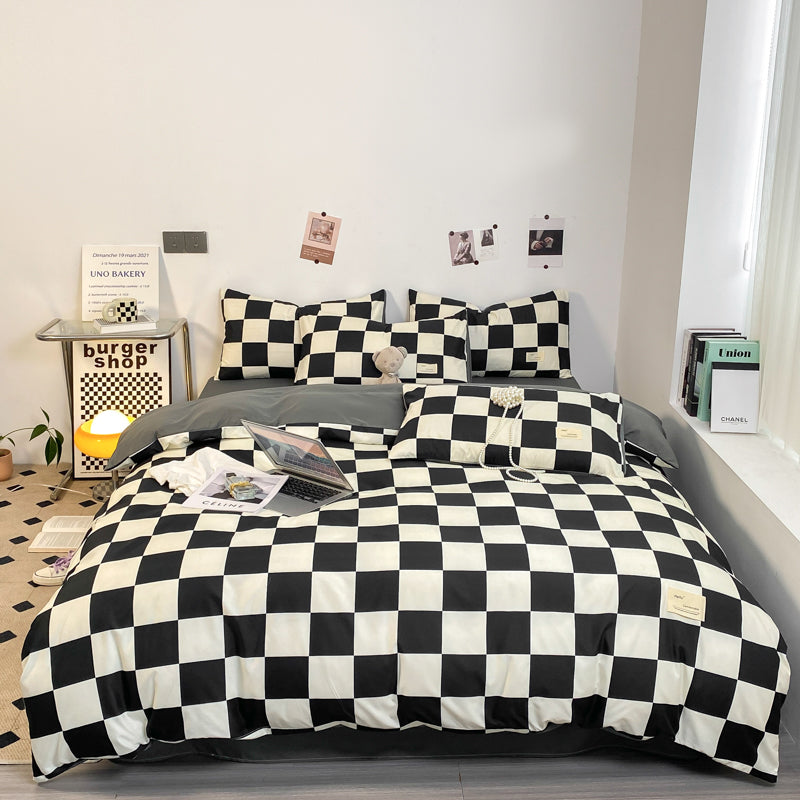 Patternnest Grid Bedding Set – Black and White Geometric Duvet Cover with Pillowcases
