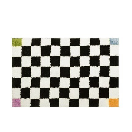 Fluffy Non-Slip Chessboard Bath Mat with Diamond Design Carpet