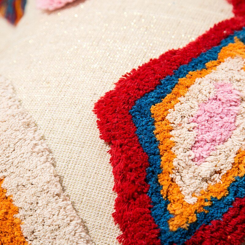 Handcrafted Moroccan Boho-Chic Cushion Cover with Wool Tassels