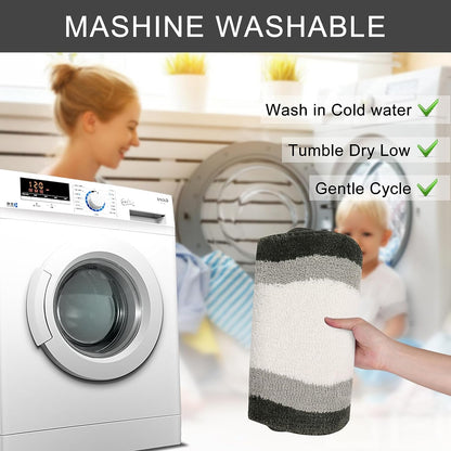 Black Gradient Non-Slip Plush Bathroom Bath Mat with Irregular Shape