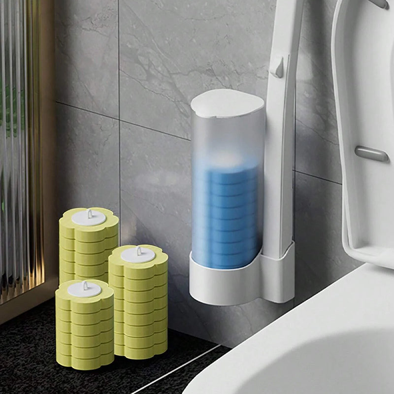 Disposable Toilet Cleaning System with 18 Replaceable Sponge Brush Heads and Storage Caddy