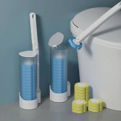 Disposable Toilet Cleaning System with 18 Replaceable Sponge Brush Heads and Storage Caddy
