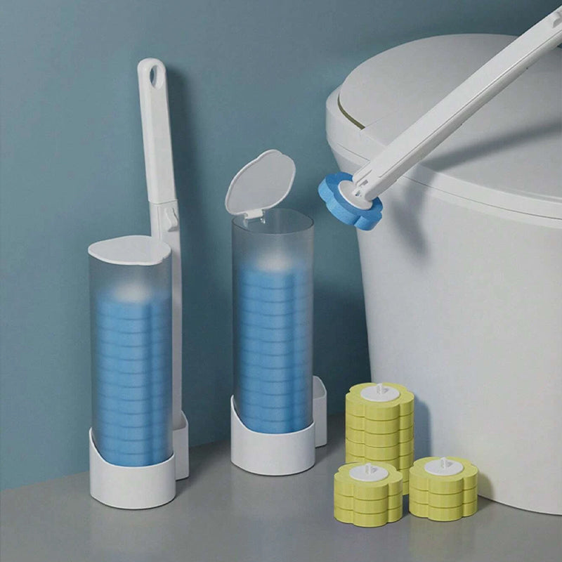 Disposable Toilet Cleaning System with 18 Replaceable Sponge Brush Heads and Storage Caddy