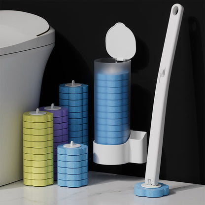 Disposable Toilet Cleaning System with 18 Replaceable Sponge Brush Heads and Storage Caddy