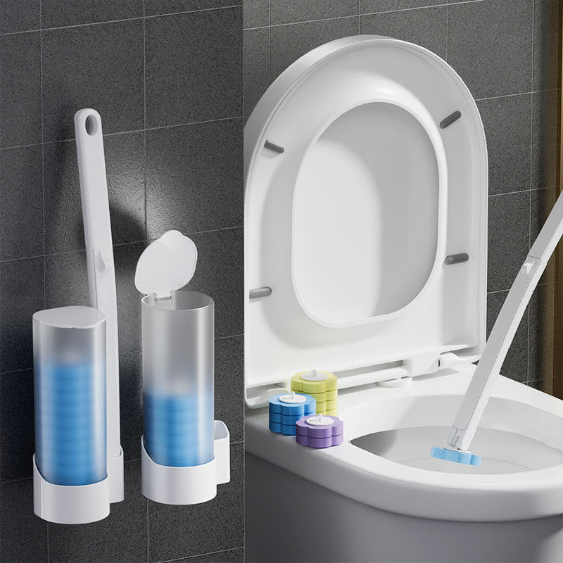 Disposable Toilet Cleaning System with 18 Replaceable Sponge Brush Heads and Storage Caddy