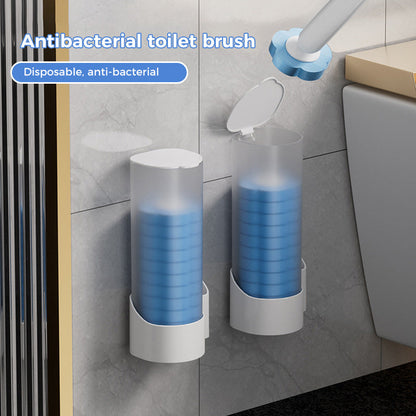 Disposable Toilet Cleaning System with 18 Replaceable Sponge Brush Heads and Storage Caddy