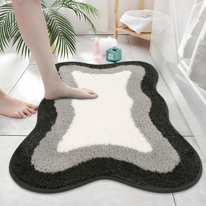 Black Gradient Non-Slip Plush Bathroom Bath Mat with Irregular Shape