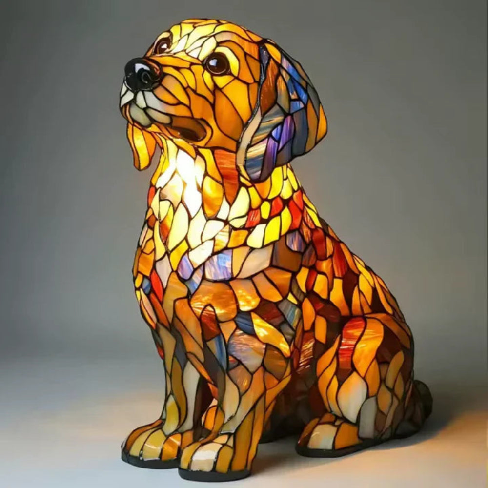 CanineGlow | Charming Colorful Tiffany Style Dog Lamp for Dog Lovers