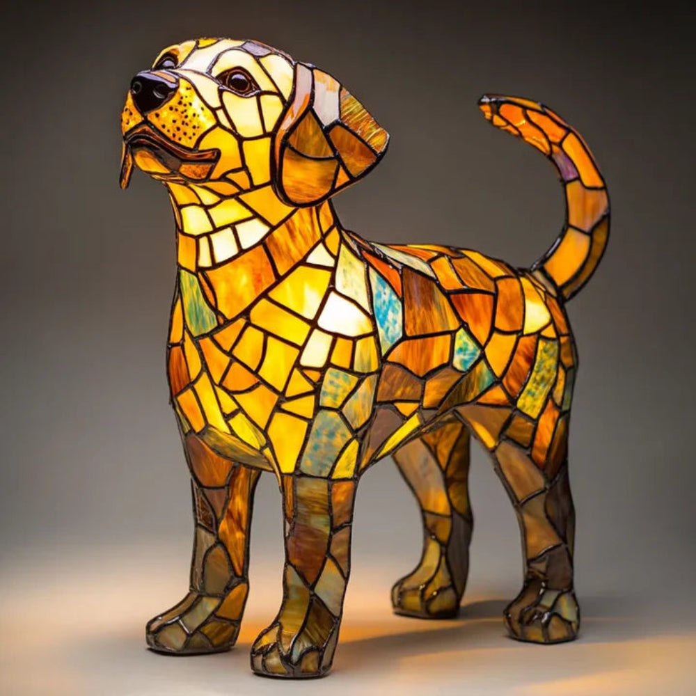 CanineGlow | Charming Colorful Tiffany Style Dog Lamp for Dog Lovers