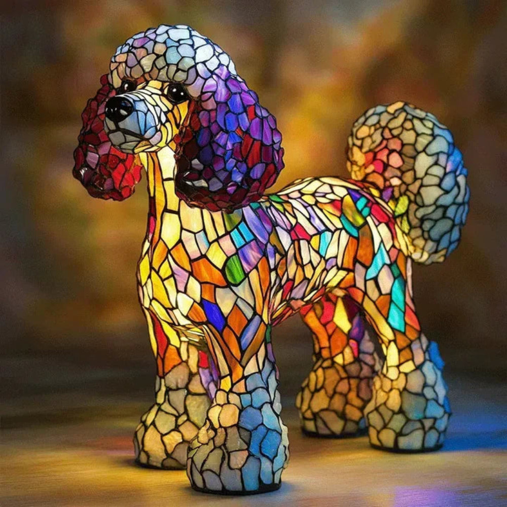 CanineGlow | Charming Colorful Tiffany Style Dog Lamp for Dog Lovers