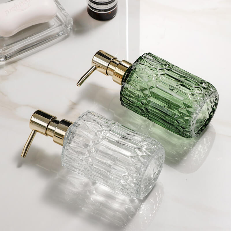 Diamond Pattern Glass Soap Dispenser 390ml Elegant Home Decor
