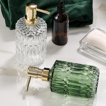 Diamond Pattern Glass Soap Dispenser 390ml Elegant Home Decor