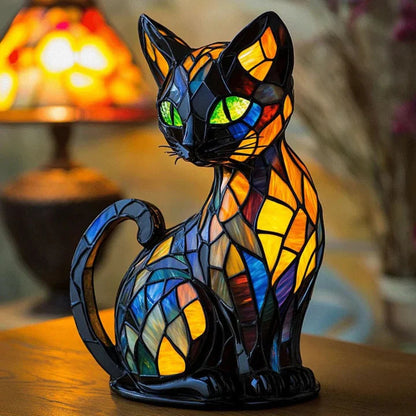 FelineGlow | Charming Artistic Stained Glass Table Lamp for Bedroom or Living Room