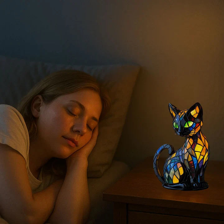 FelineGlow | Charming Artistic Stained Glass Table Lamp for Bedroom or Living Room