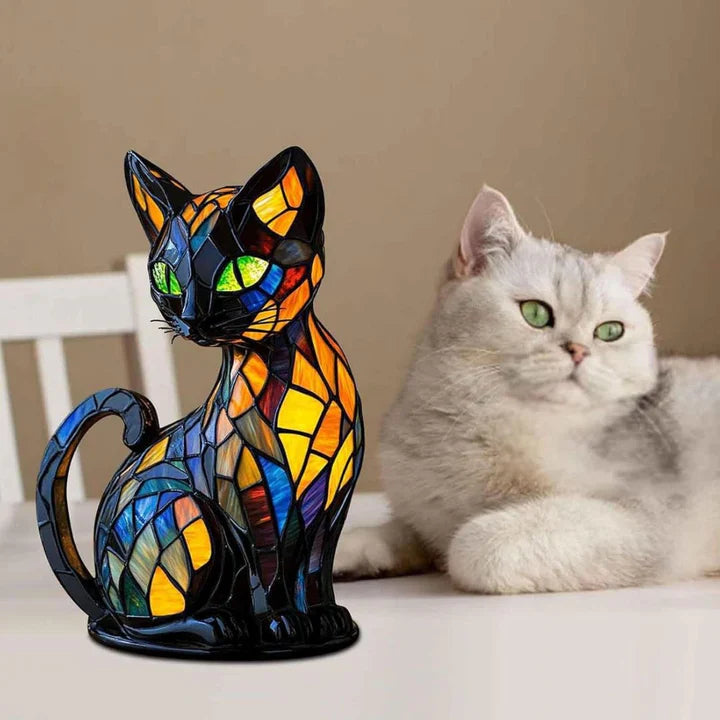 FelineGlow | Charming Artistic Stained Glass Table Lamp for Bedroom or Living Room