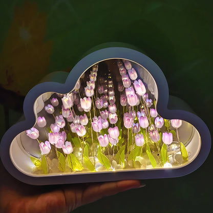 FloraGlow | Elegant Compact LED Floral Infinity Mirror Table Lamp