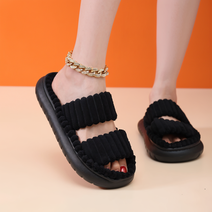 Sofie Plush Cross-Band Slippers with Cozy Lined EVA Sole