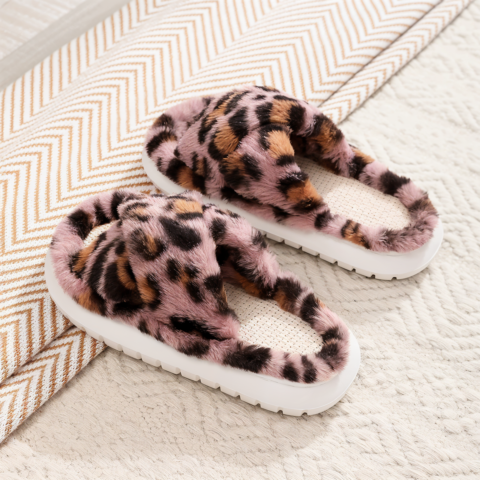 Sofie Plush Cross-Band Slippers with Cozy Lined EVA Sole