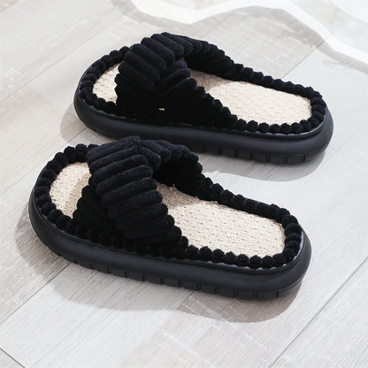 Sofie Plush Cross-Band Slippers with Cozy Lined EVA Sole