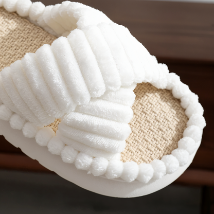 Sofie Plush Cross-Band Slippers with Cozy Lined EVA Sole