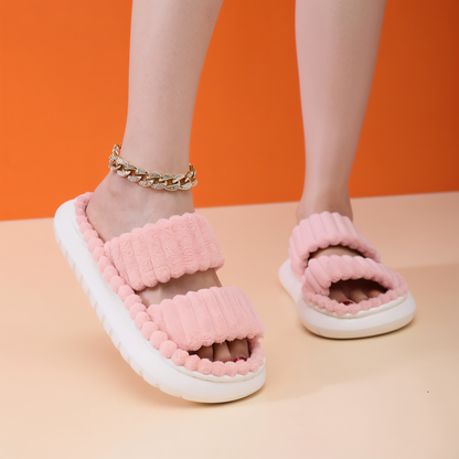 Sofie Plush Cross-Band Slippers with Cozy Lined EVA Sole