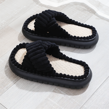 Sofie Plush Cross-Band Slippers with Cozy Lined EVA Sole