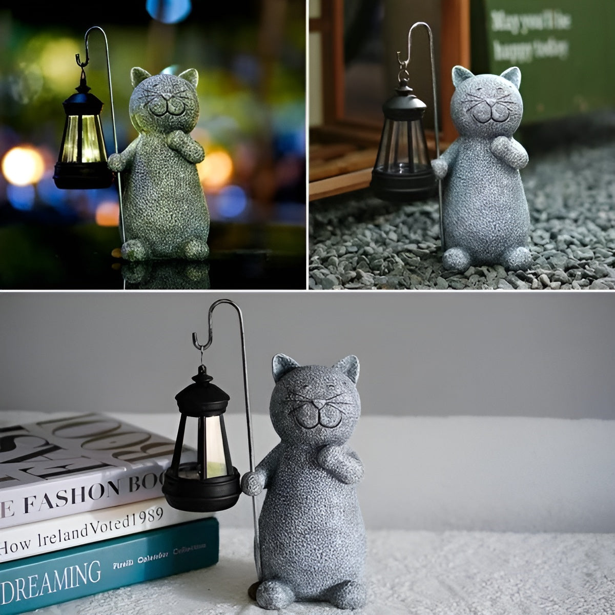 LunaGlow | Charming Hand-Painted Solar Cat Garden Statue for Outdoor Décor