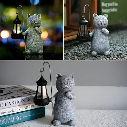 LunaGlow | Charming Hand-Painted Solar Cat Garden Statue for Outdoor Décor