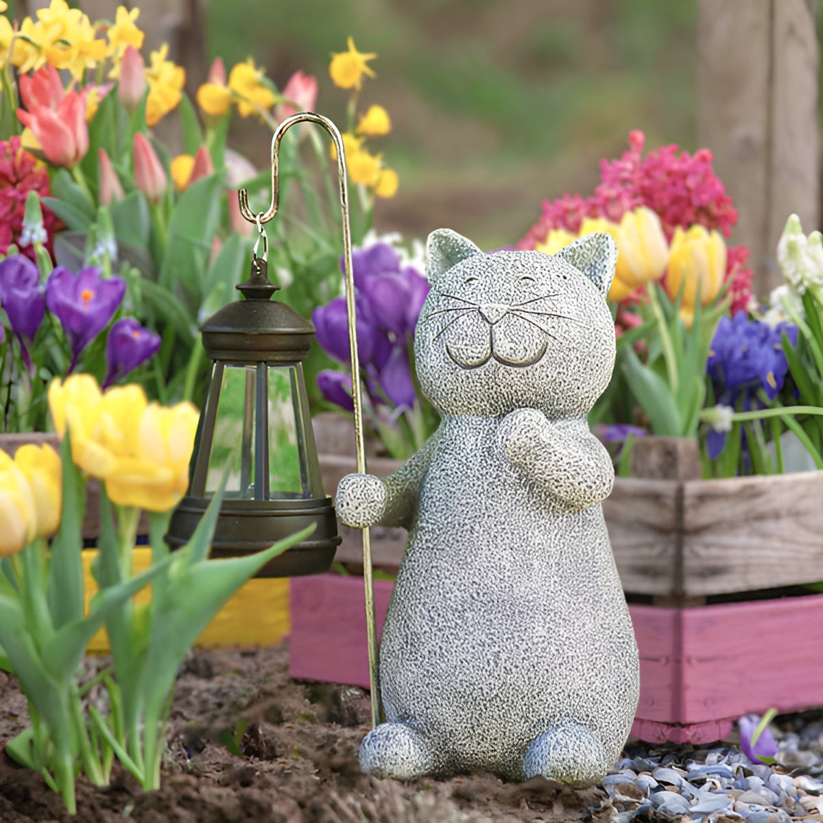 LunaGlow | Charming Hand-Painted Solar Cat Garden Statue for Outdoor Décor