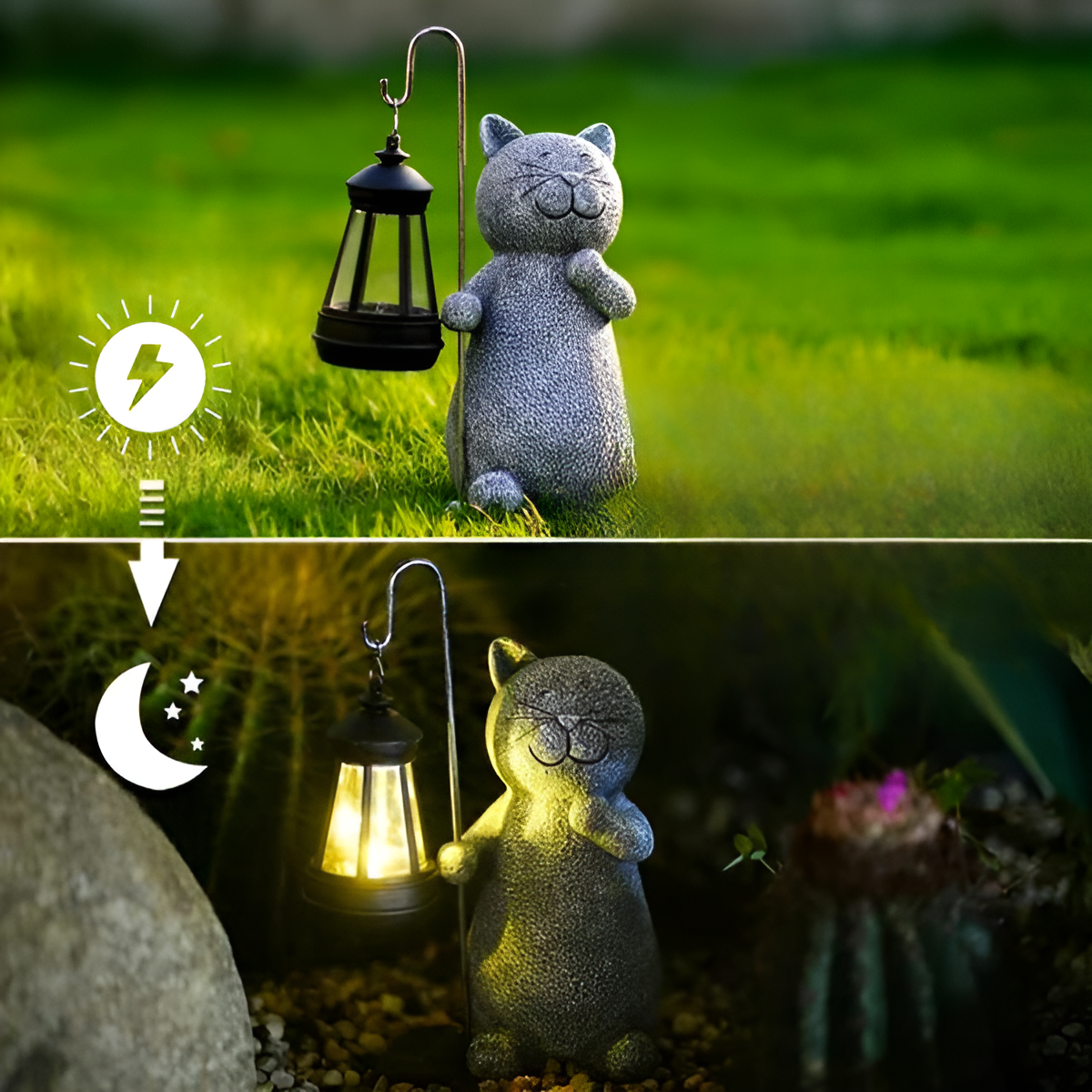 LunaGlow | Charming Hand-Painted Solar Cat Garden Statue for Outdoor Décor