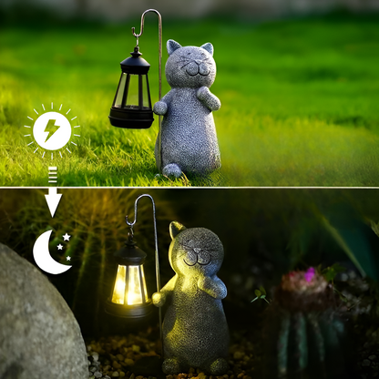 LunaGlow | Charming Hand-Painted Solar Cat Garden Statue for Outdoor Décor