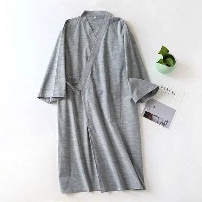 SleepRobe 2024 Cotton Men’s Nightgown – Comfortable Breathable Kimono Style