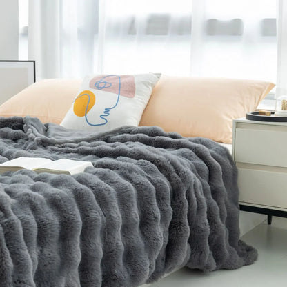 PlushCozy Reversible Faux Fur Winter Blanket – Soft, Warm, Machine Washable Throw