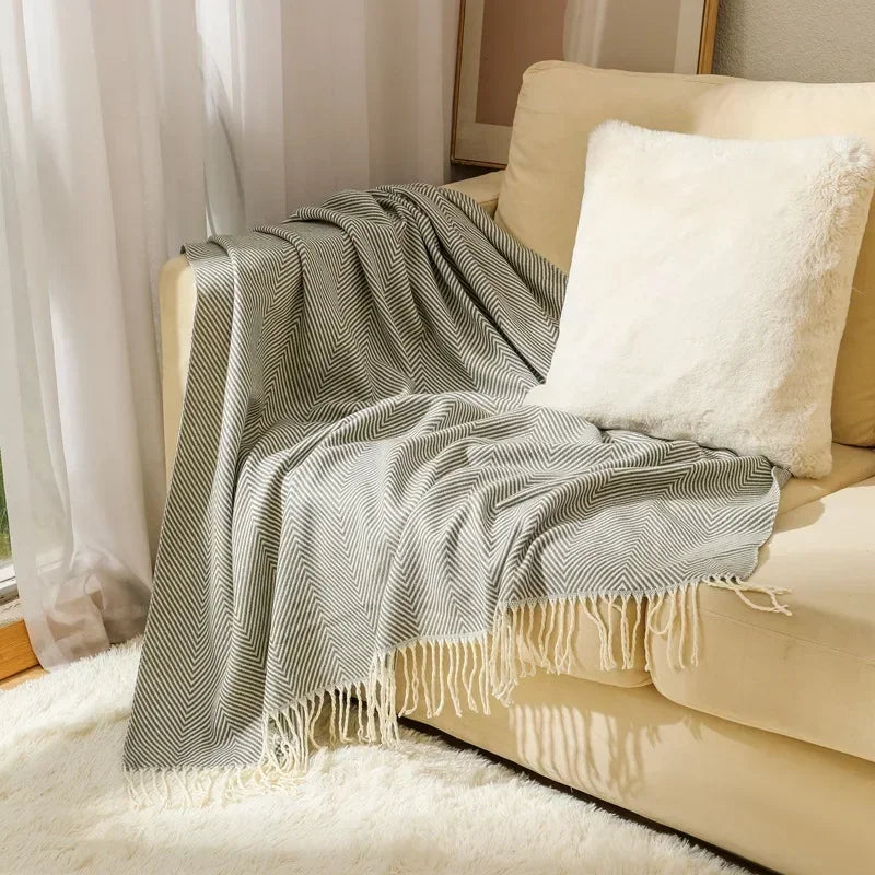 Nordic Stripes Cotton Throw Blanket for Sofa – Lightweight, All-Season Cozy Couch Cover
