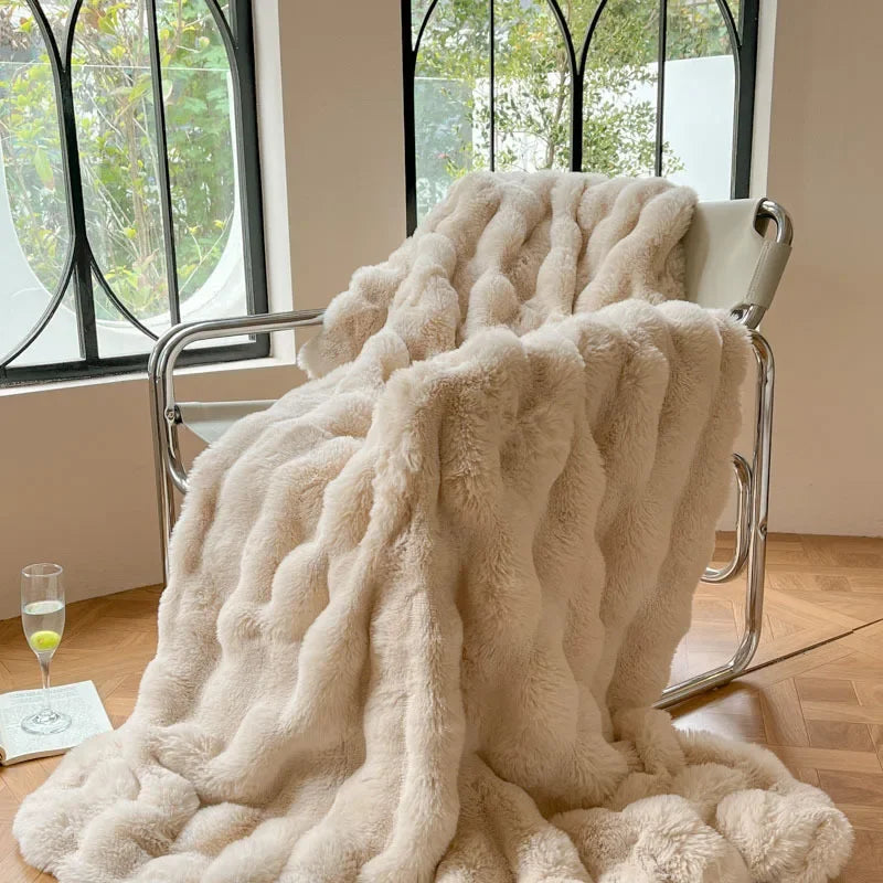 PlushCozy Reversible Faux Fur Winter Blanket – Soft, Warm, Machine Washable Throw